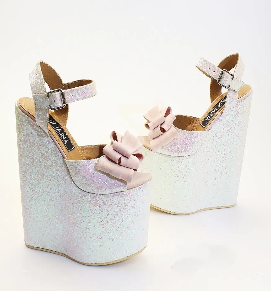 Shimmer Ribbon Elegant High Heel Wedding Shoes Wedges