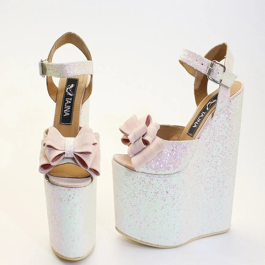 Shimmer Ribbon Elegant High Heel Wedding Shoes Wedges