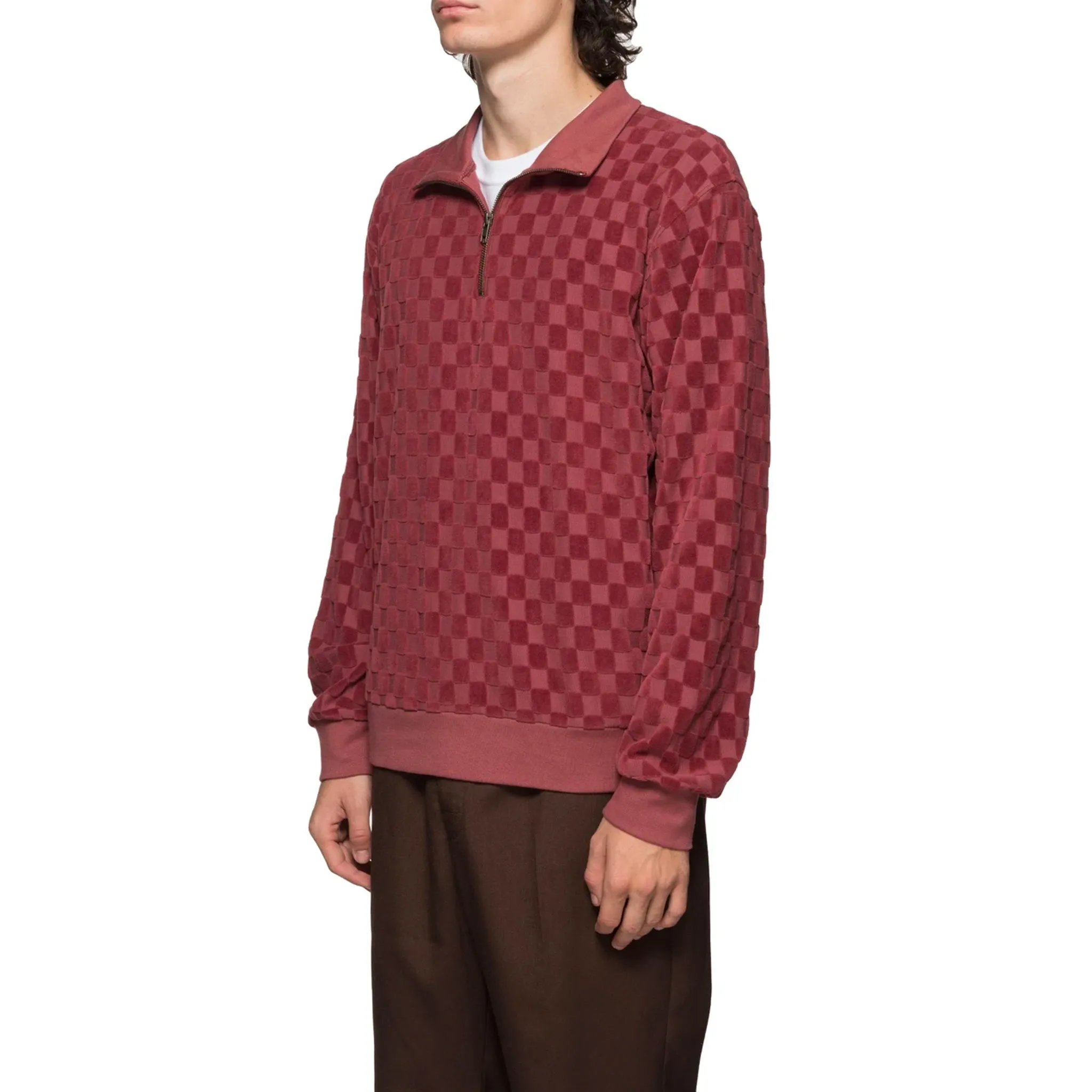 Stussy Check Zip Mock (Maroon)