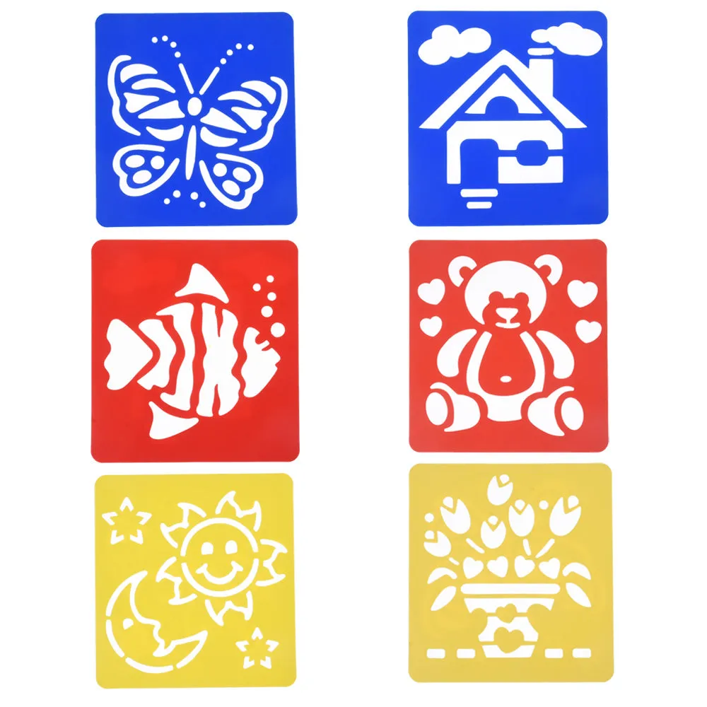 tibetara About 14*15cm Kids stencils set  Cute animals stencils flower butterfly DIY Stencil for Notebook 6 each/lot