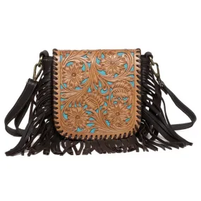 Tooled Leather Handbag with Fringes