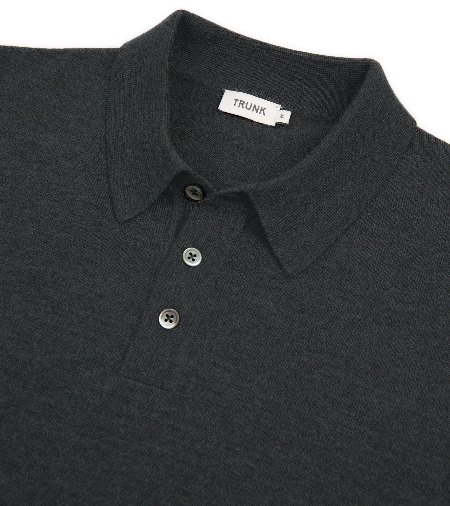 Trunk Enford Merino Knit Long Sleeve Polo Shirt: Charcoal