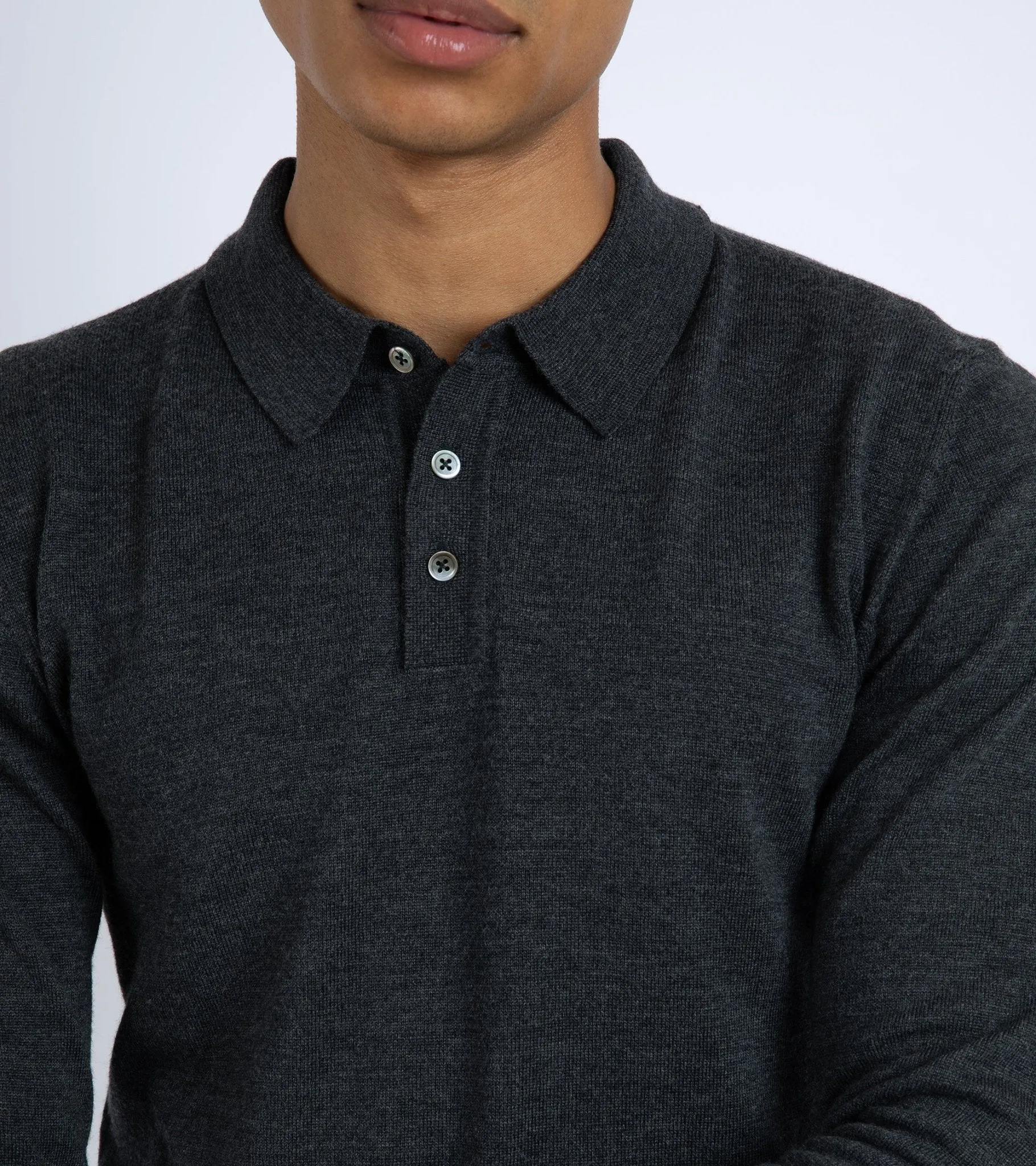 Trunk Enford Merino Knit Long Sleeve Polo Shirt: Charcoal