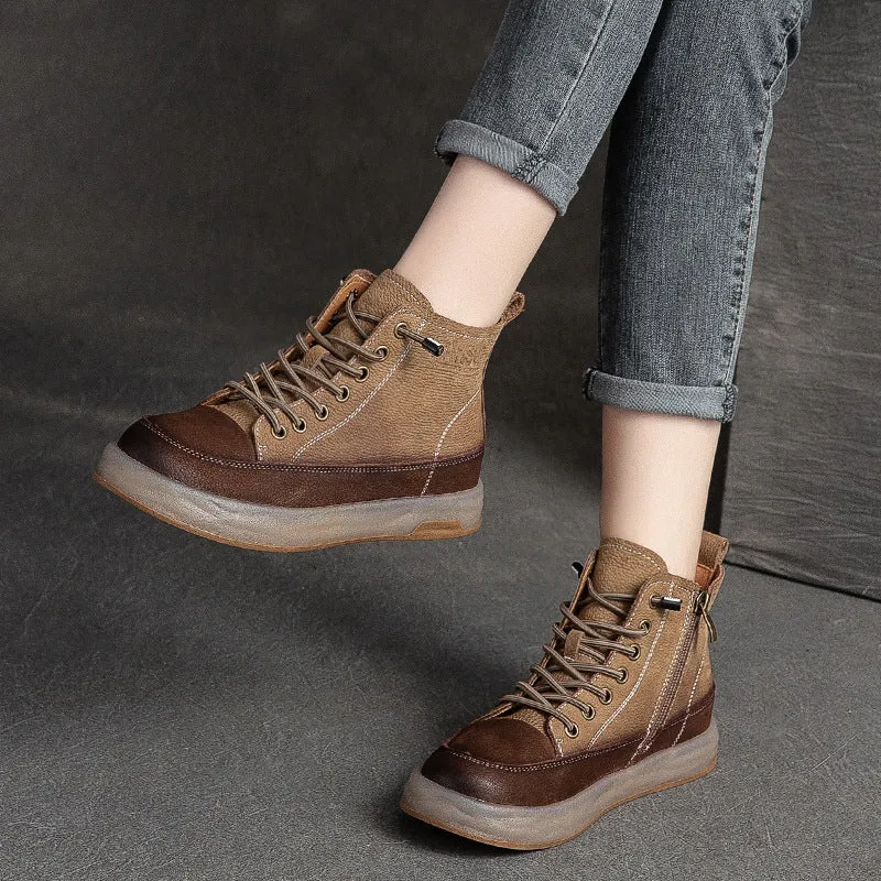 Women Autumn Retro Patchwork Leather Ankle Boots