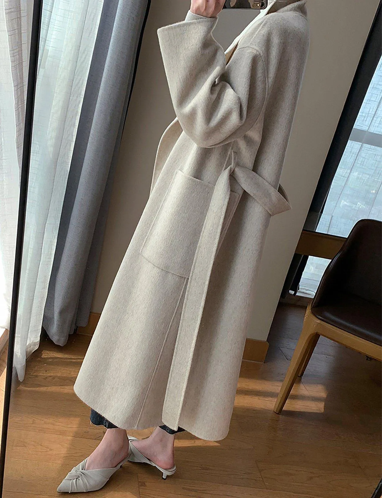 Women Camel Wool Long coat,Grey White Wool Coat,Double Face Wool Coat,Beige Wool Coat,Wool Overcoat,Winter Coat Women,Loose Long Wool Coat